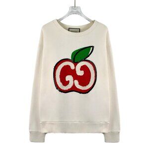 Gucci Beige apple motif double G sequin-embellished cotton crewneck